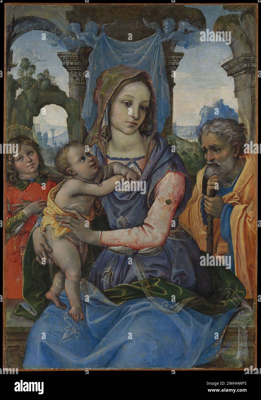 Sainte famille avec un Ange Raffaellino del Garbo (aussi connu sous le nom de Raffaelle de' Capponi et Raffaelle de' Carli) CA. 1490 Banque D'Images