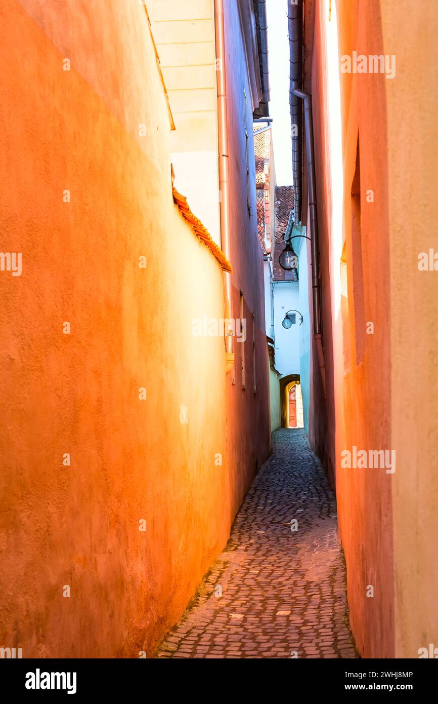 Strada Sforii la rue la plus étroite Brasov, Roumanie Banque D'Images