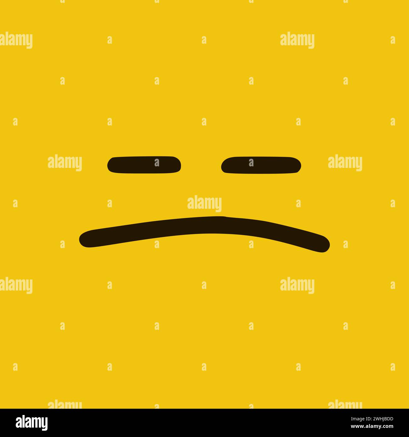 Émoticone triste dans le style Doodle. Expressions de visage de dessin animé isolées sur fond jaune Banque D'Images