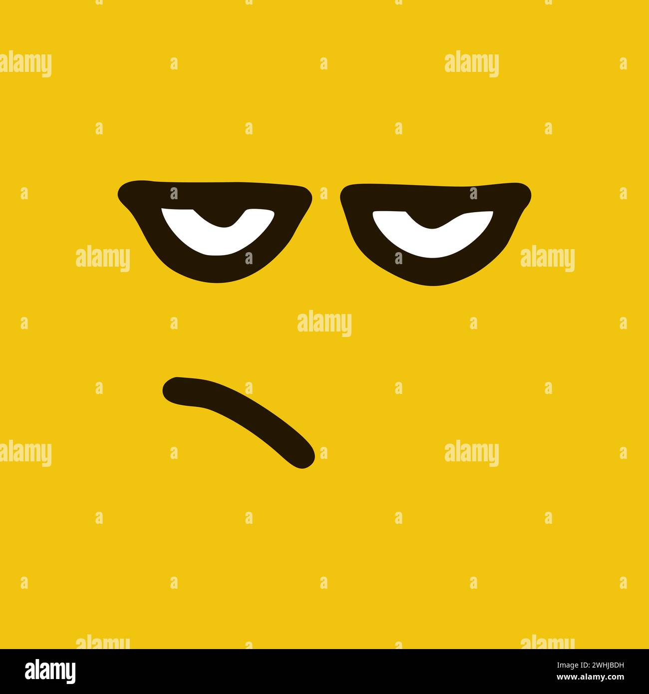 Émoticône sullen en forme de doodle. Expressions de visage de dessin animé isolées sur fond jaune Banque D'Images