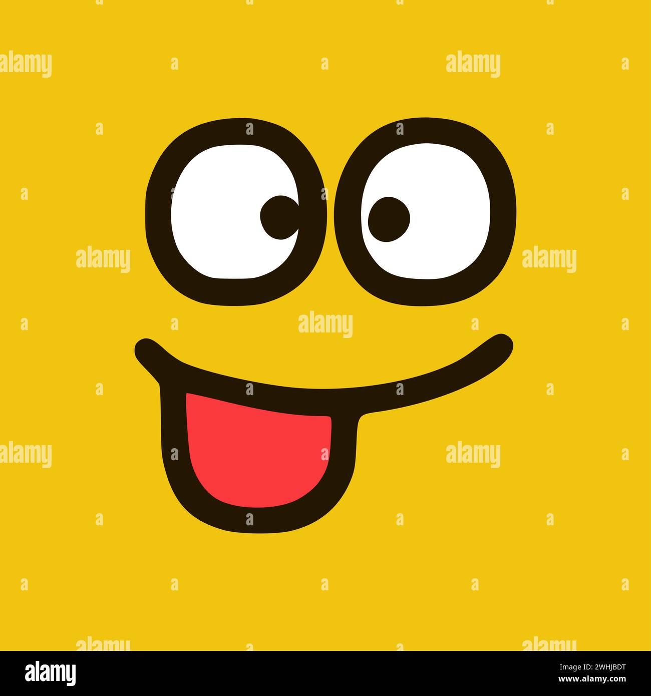 Émoticone fantaisie avec style doodle. Expressions de visage de dessin animé isolées sur fond jaune Banque D'Images