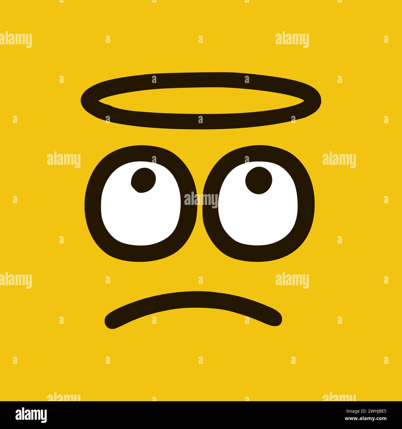 Triste émoticône Saint en style doodle. Expressions de visage de dessin animé isolées sur fond jaune Banque D'Images