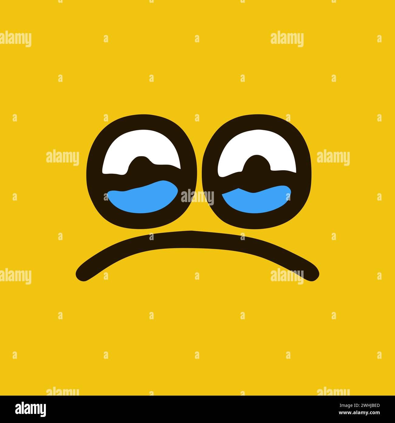 Émoticône pleurs en forme de doodle. Expressions de visage de dessin animé isolées sur fond jaune Banque D'Images