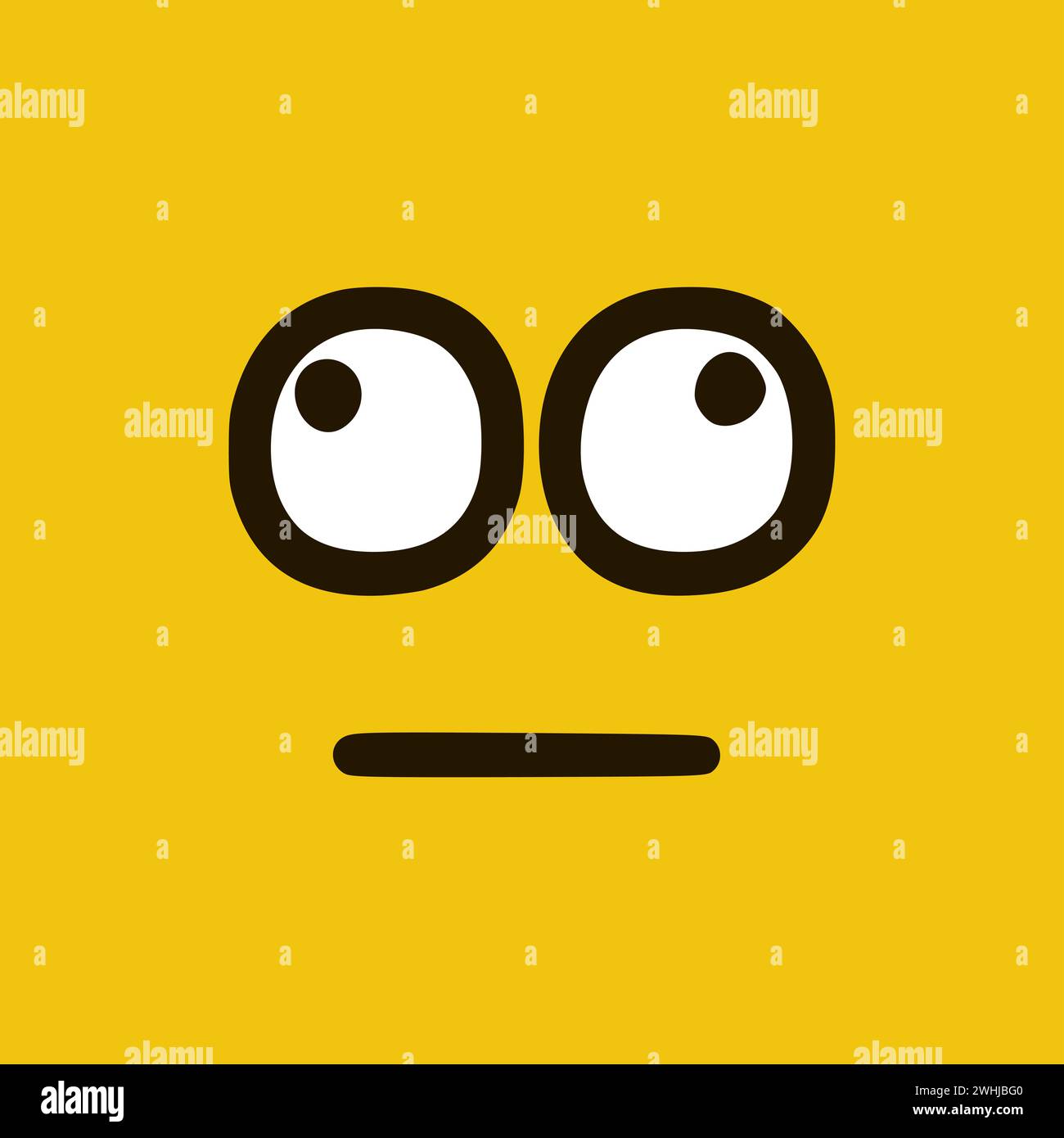 Émoticône triste stupide en style doodle. Expressions de visage de dessin animé isolées sur fond jaune Banque D'Images