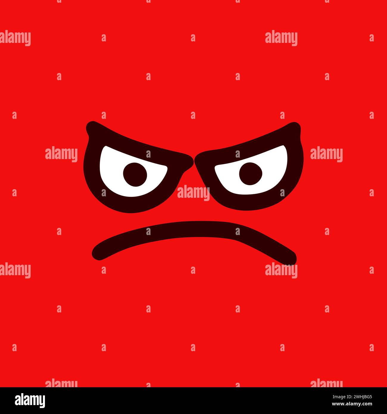 Émoticone maléfique en style doodle. Expressions de visage de dessin animé isolées sur fond rouge Banque D'Images