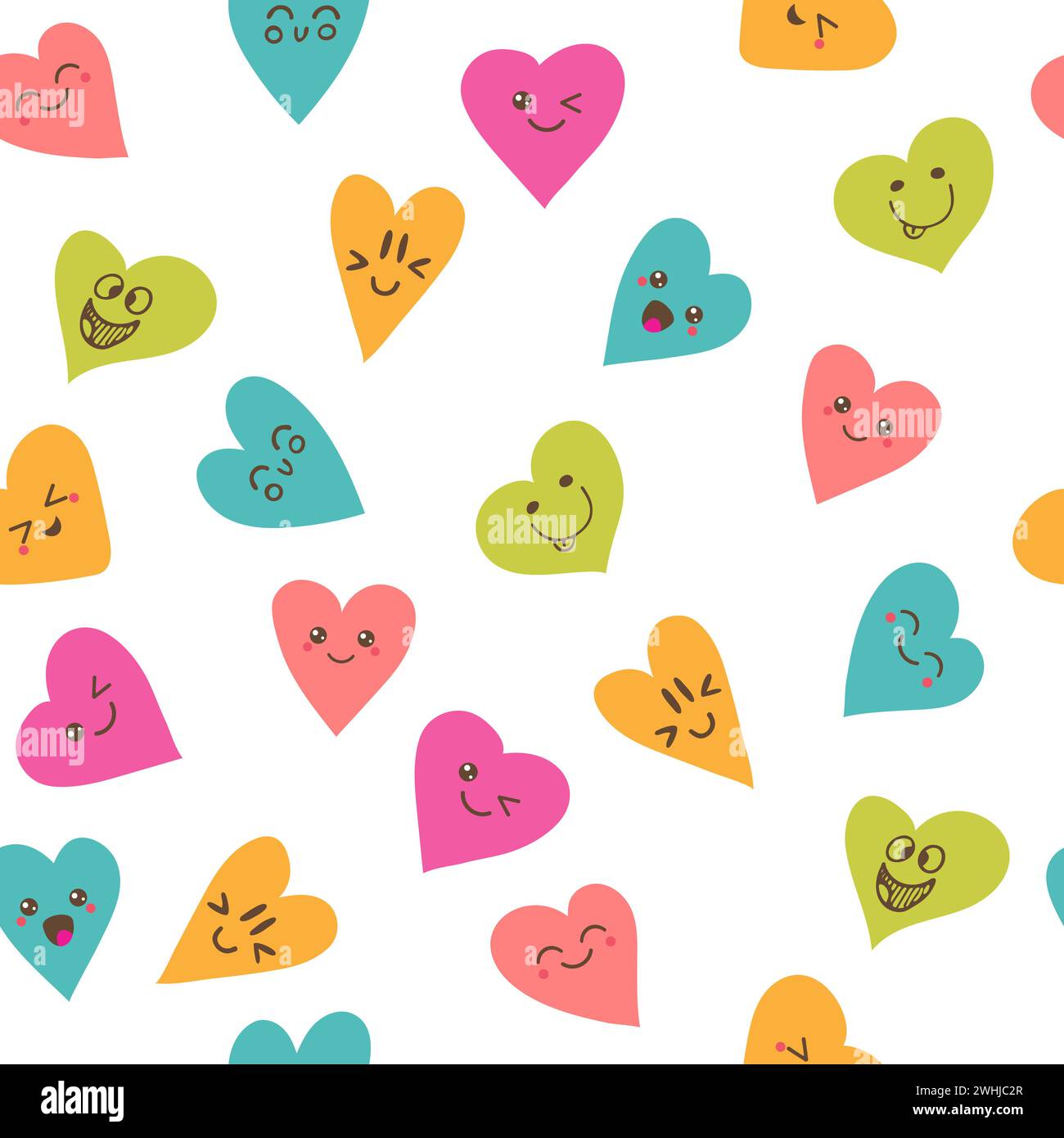 Motif sans couture avec des coeurs smiley. Personnages de dessins animés mignons. Illustration vectorielle Illustration de Vecteur