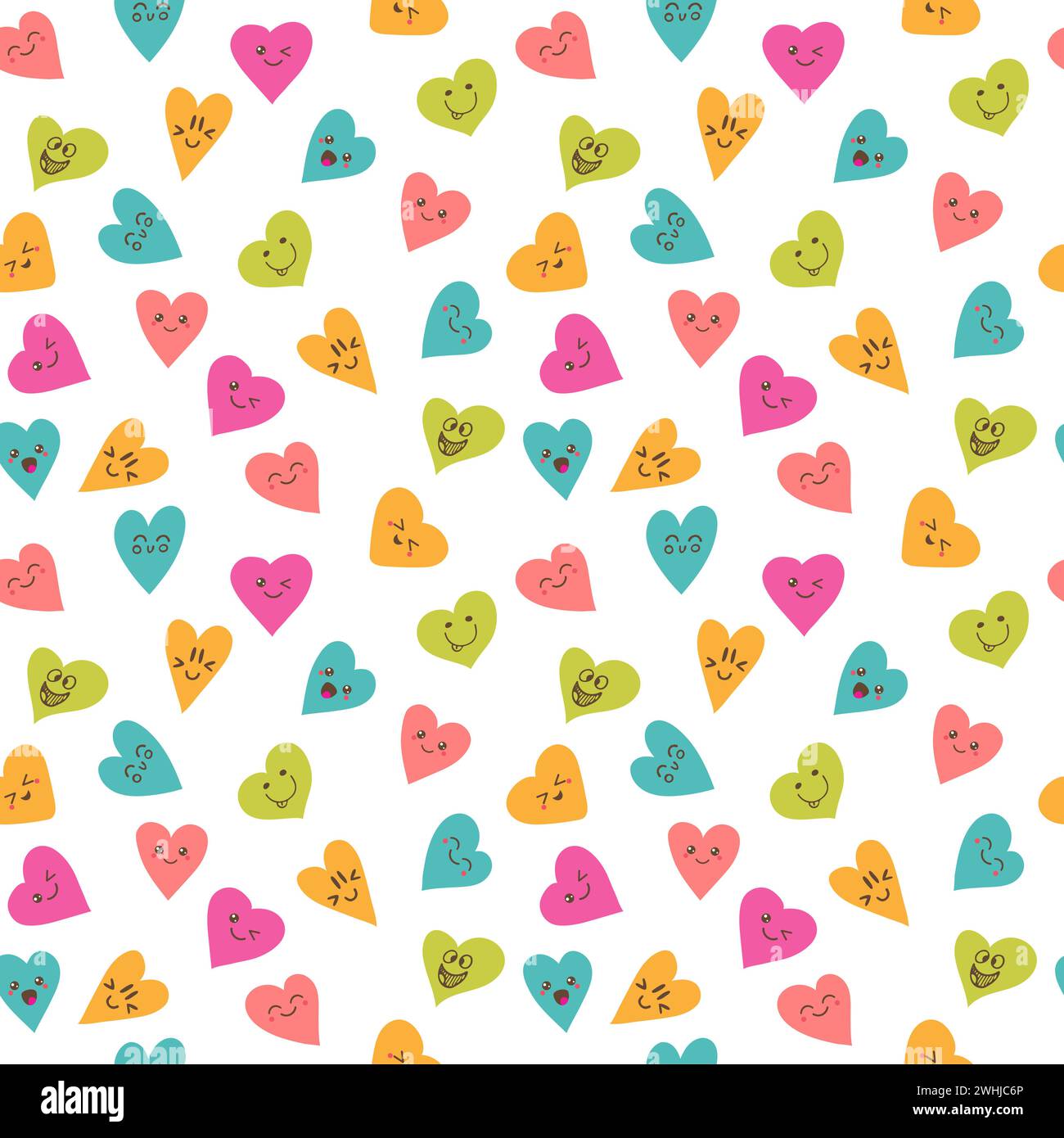 Modèle sans couture avec des coeurs smiley drôles. Personnages de dessins animés mignons. Illustration vectorielle Illustration de Vecteur