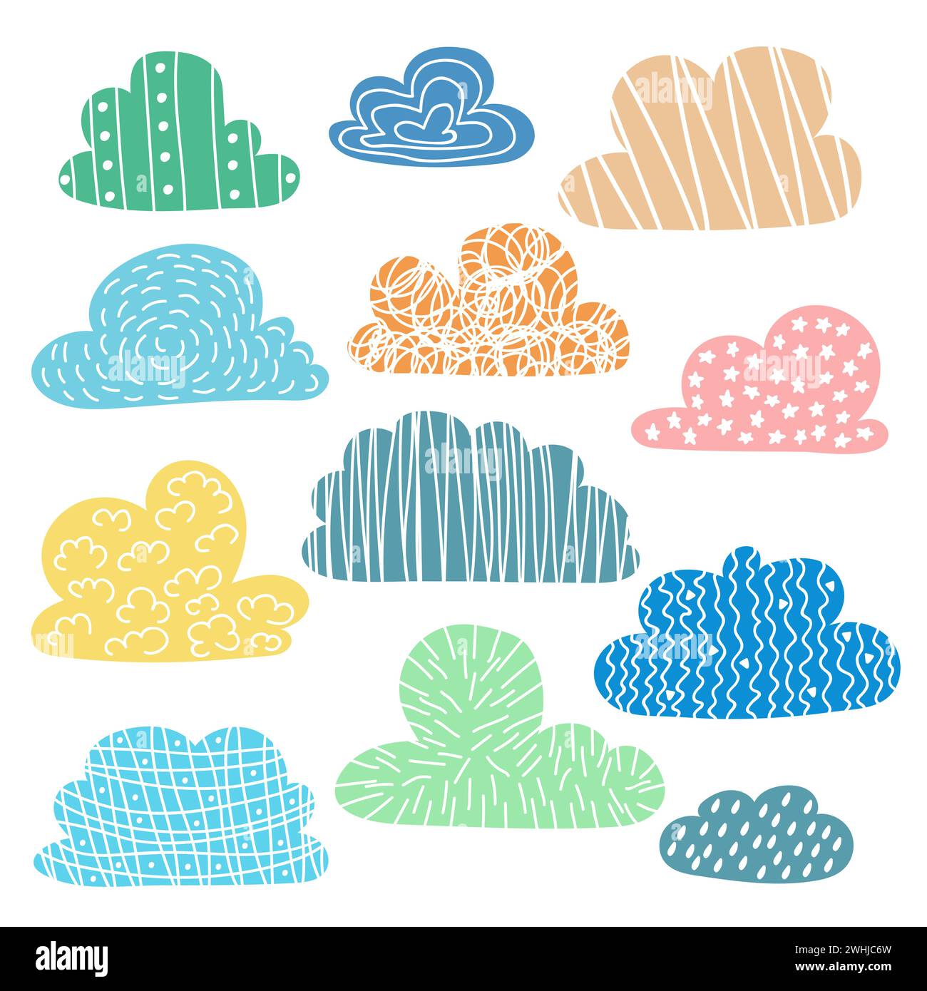 Ensemble de nuages dessinés à la main avec une texture mignonne. Illustration vectorielle Illustration de Vecteur