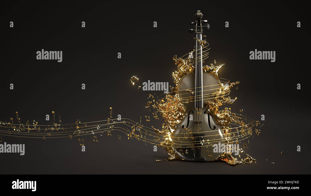 Violon Golden Sheet Music Banque D'Images