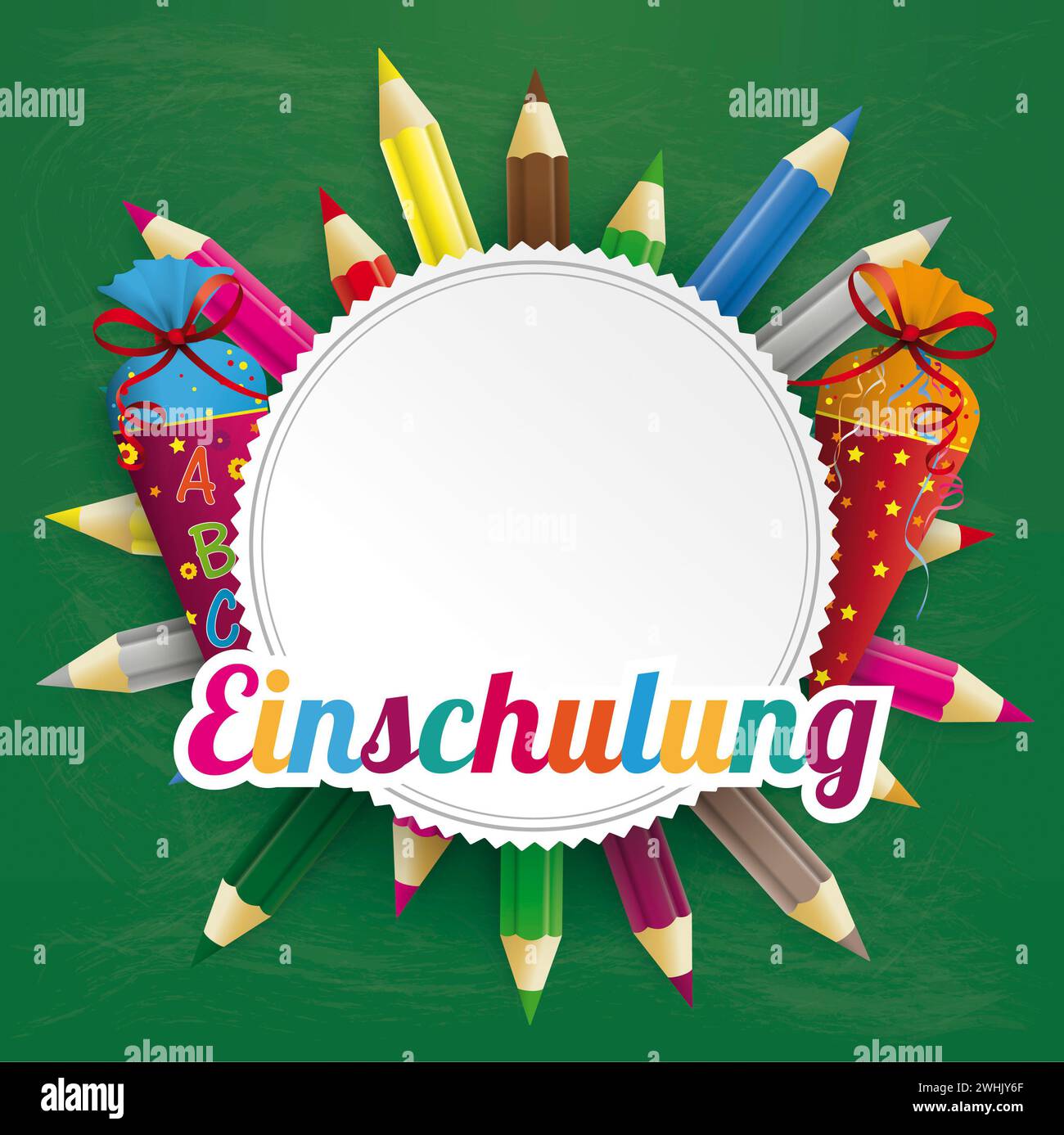 Texte allemand Einschulung, traduire l'inscription. Fichier vectoriel EPS 10. Banque D'Images