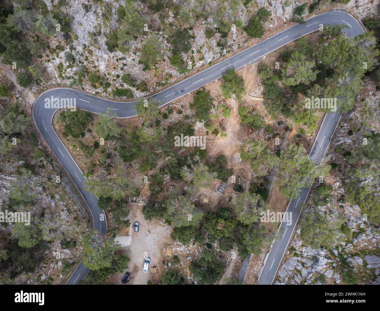 Cyclistes montant la route de lluc Banque D'Images