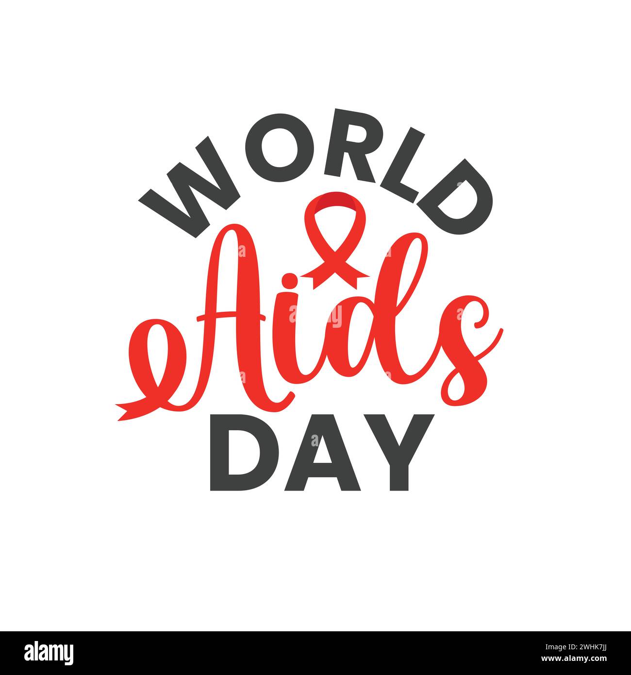 Bannière typographique vectorielle World Aids Day avec ruban rouge réaliste. Conception d'affiches et de modèles pour la Journée mondiale du sida, le 1er décembre. Sensibilisation au SIDA Illustration de Vecteur
