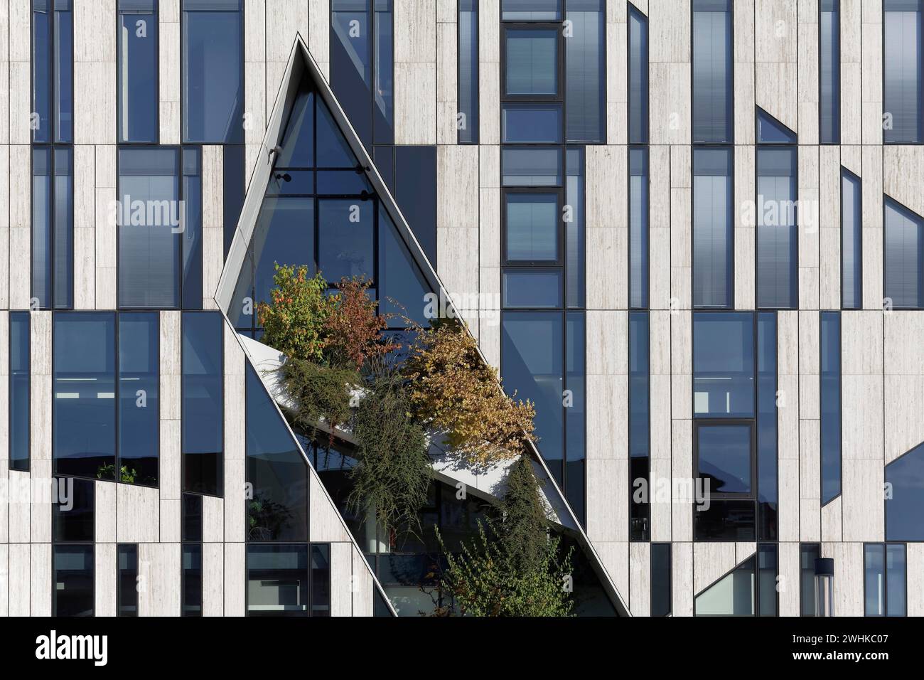 Façade verte sur le Koe-Bogen, immeuble commercial et de bureaux, architecture de Daniel Libeskind, Duesseldorf, Rhénanie du Nord-Westphalie, Allemagne Banque D'Images