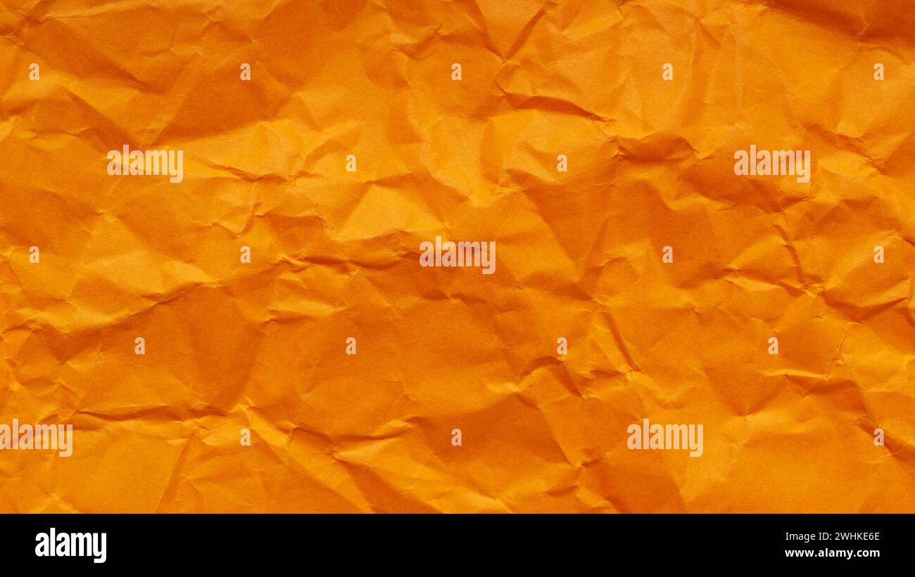 Texture de papier froissé orange, toile de fond abstraite de papier orange froissé Banque D'Images