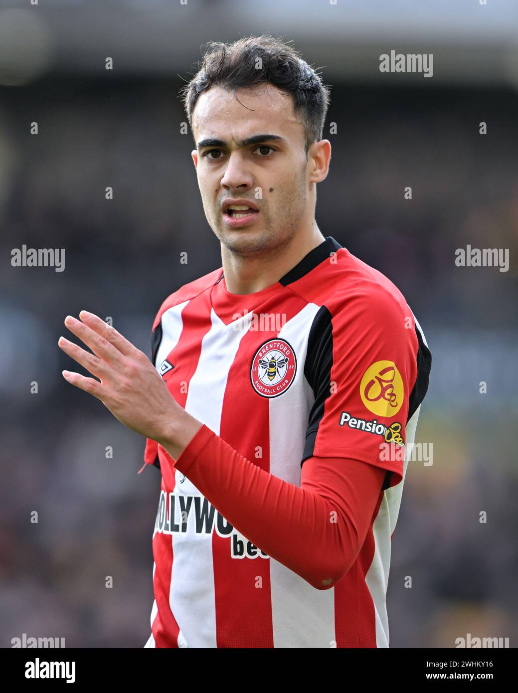 Wolverhampton, Royaume-Uni. 10 février 2024. Sergio Reguilón de Brentford, lors du match de premier League Wolverhampton Wanderers vs Brentford à Molineux, Wolverhampton, Royaume-Uni, le 10 février 2024 (photo de Cody Froggatt/News images) à Wolverhampton, Royaume-Uni le 2/10/2024. (Photo de Cody Froggatt/News images/Sipa USA) crédit : Sipa USA/Alamy Live News Banque D'Images