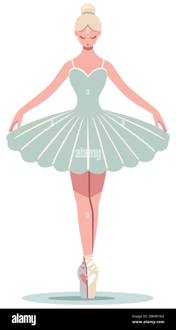 Illustration de style plat d'une ballerine posée sur la pointe des pieds dans une pose de danse, isolée sur fond blanc. Illustration de Vecteur