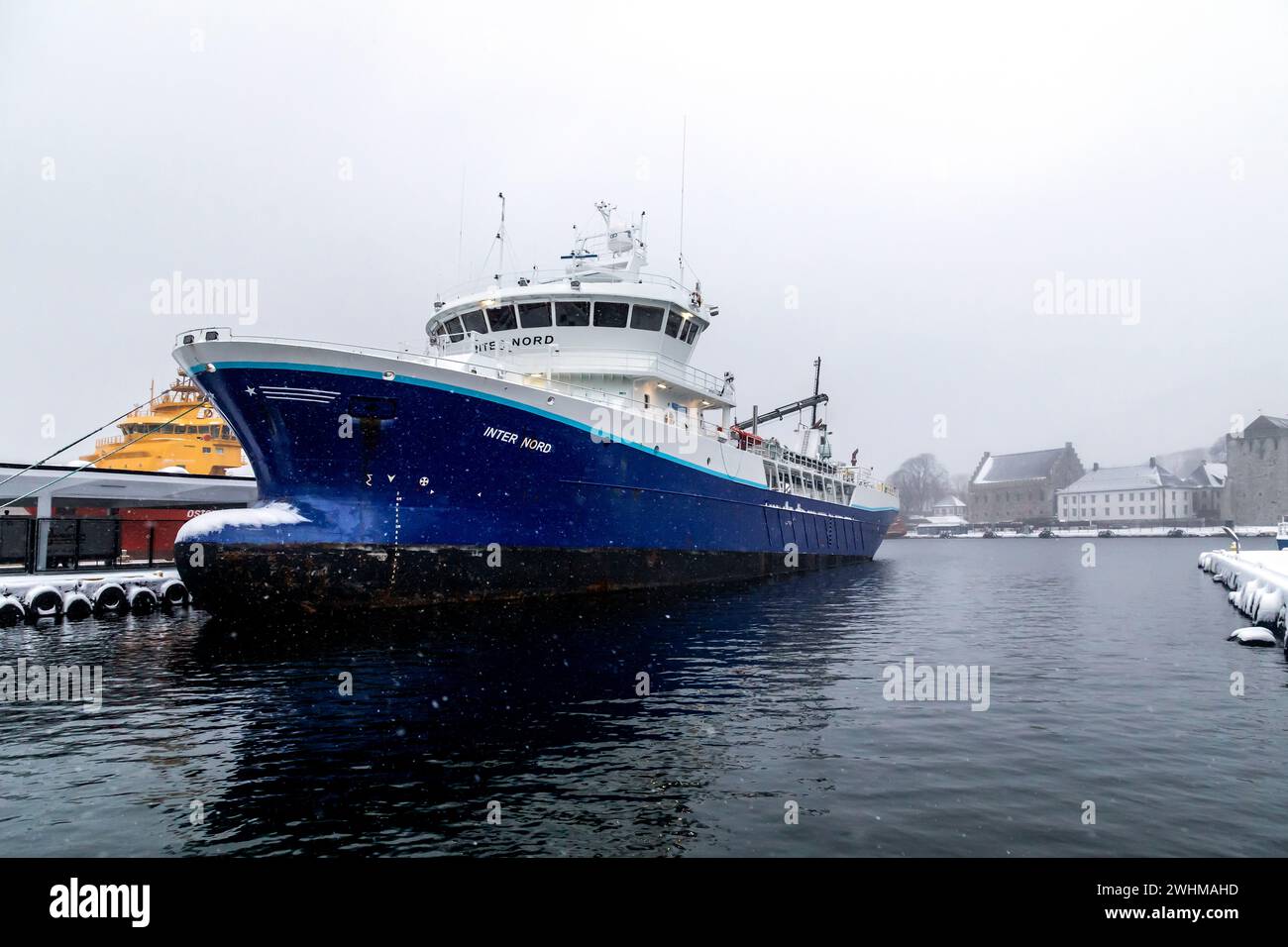 Porte-poissons / bateau à puits Inter Nord dans le port de Bergen, Norvège. Banque D'Images