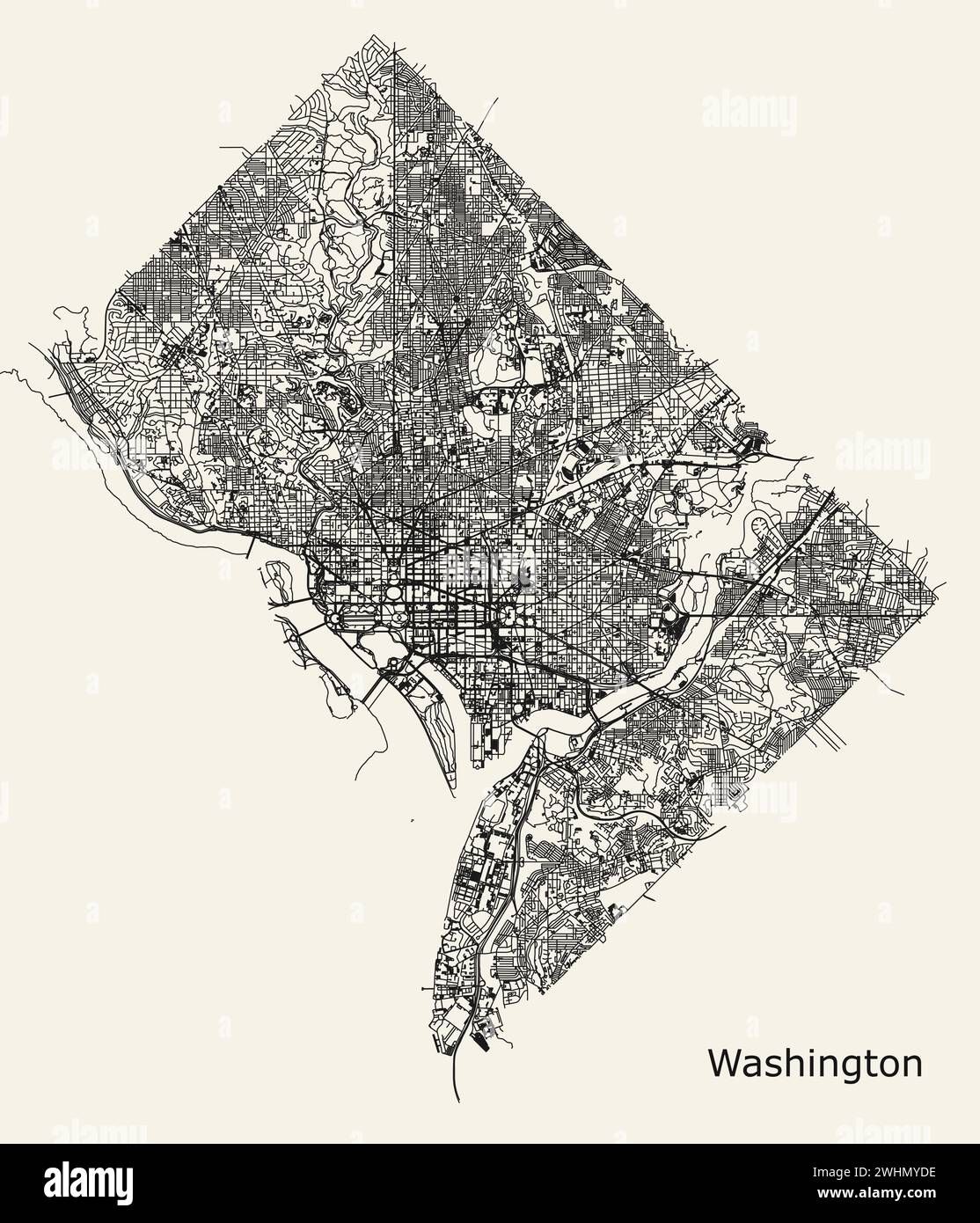 Carte routière de la ville de Washington D.C., États-Unis Illustration de Vecteur