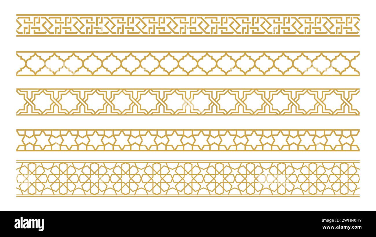 Collection de cadres décoratifs et de bordures sans couture. Style oriental islamique Illustration de Vecteur