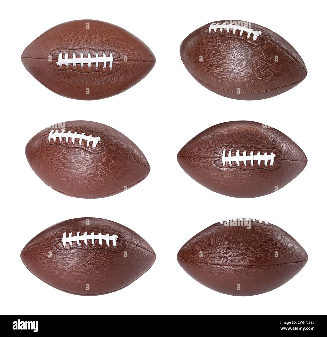 Ballon de football américain isolé sur blanc, différents côtés Banque D'Images