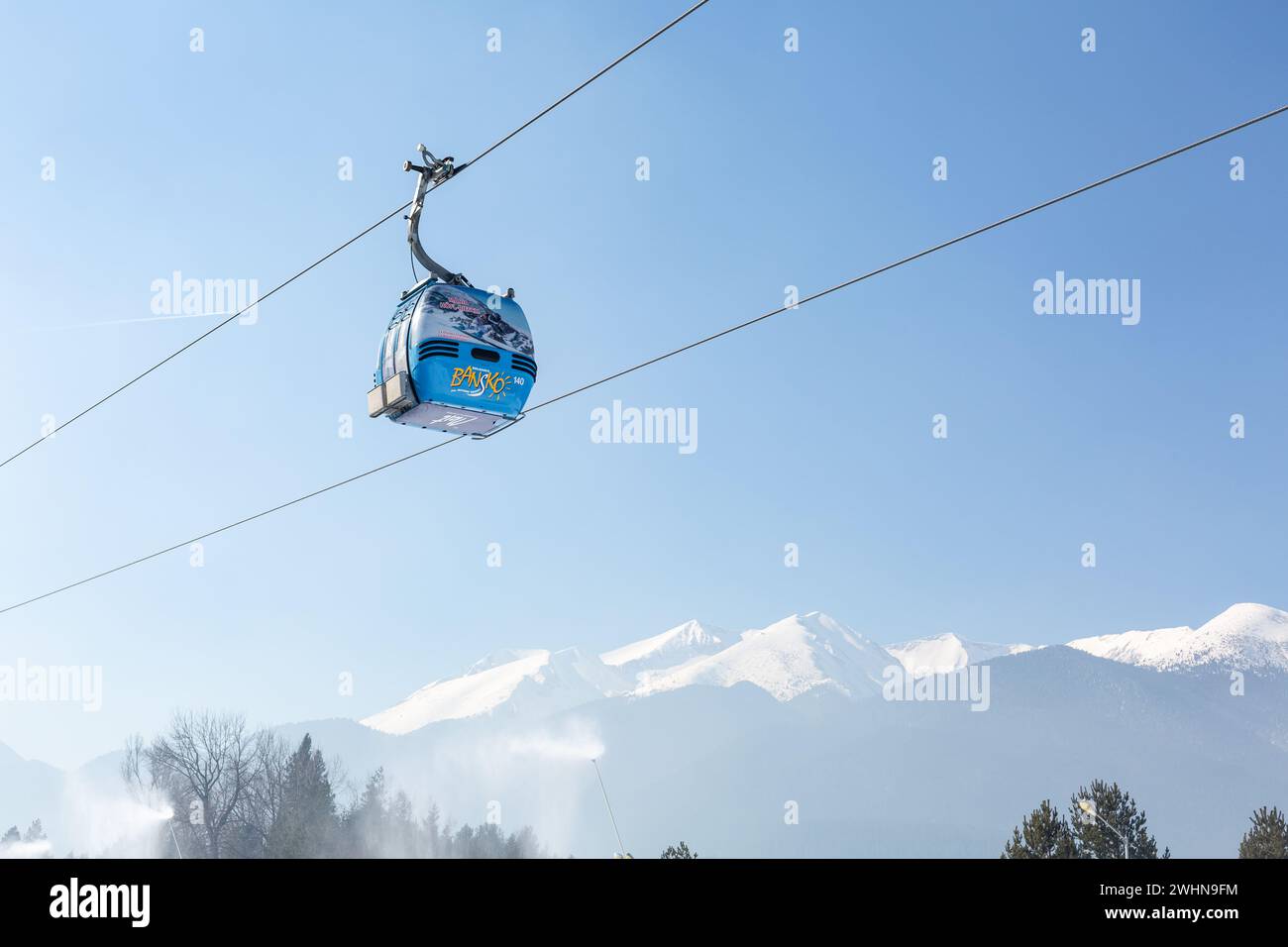 Station de ski Bansko, Bulgarie, téléphérique télécabine Banque D'Images