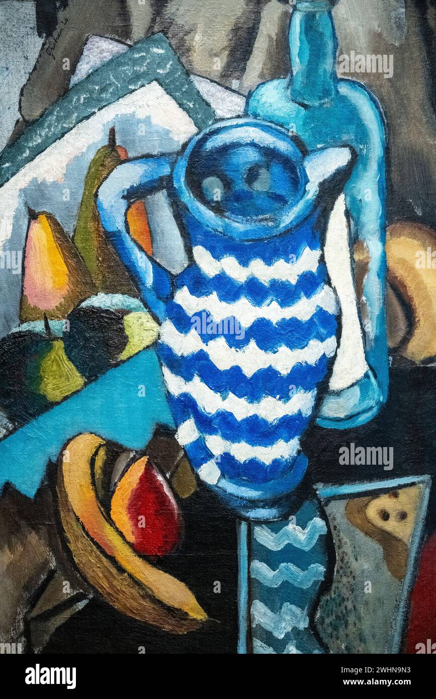 Peinture de John D. Graham en 1926, huile sur toile, intitulée «nature morte avec fruits et pichet bleu et blanc» exposée au Baltimore Museum of Art Banque D'Images