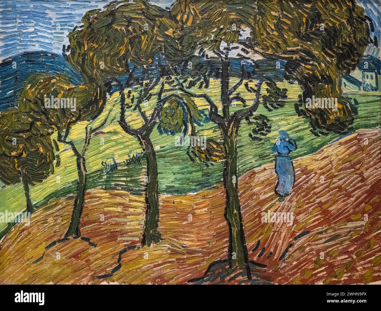 Peinture de Vincent Van Gogh en 1889, huile sur toile, intitulée 'paysage avec figures' exposée au Musée d'Art de Baltimore Banque D'Images