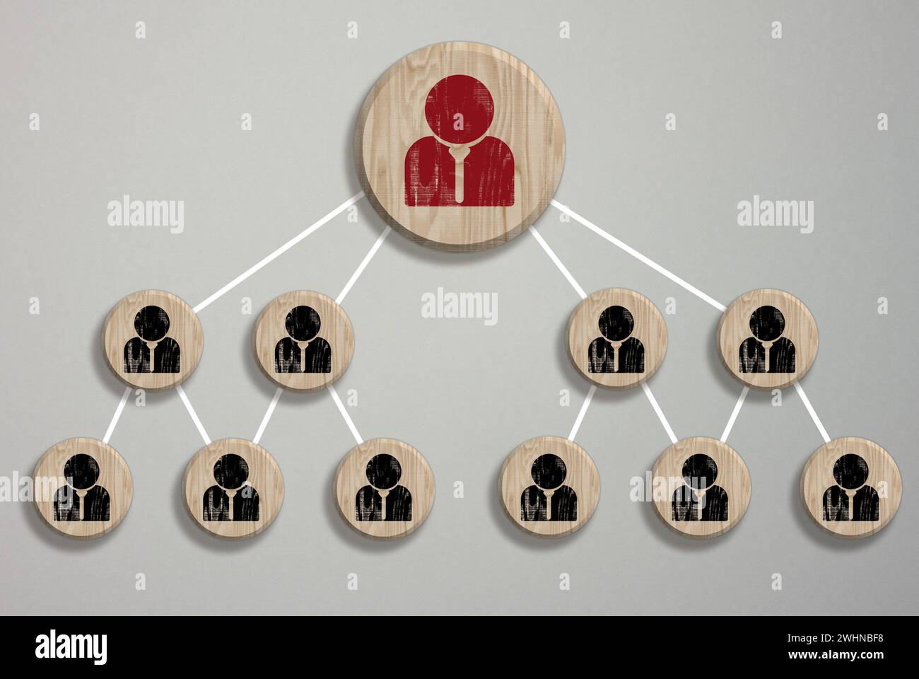 Bloc en bois avec icône du personnel qui relie le réseau de connexion pour la structure de l'organisation réseau social et concept de travail d'équipe, top v Banque D'Images