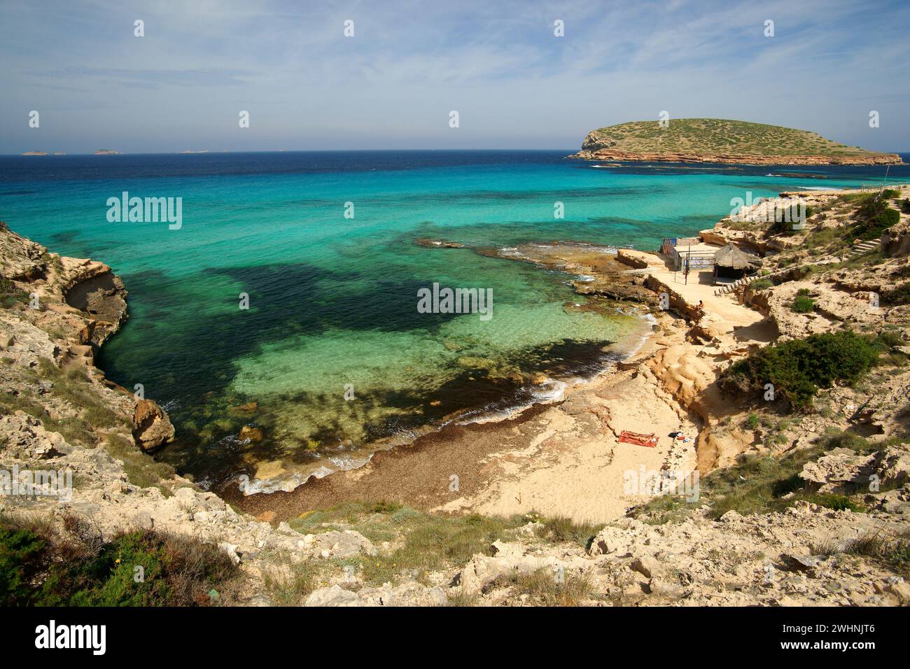 Playas de Comte. Sant Antoni de Portmany.Ibiza.Illes Balear.EspaÃ±a. Banque D'Images
