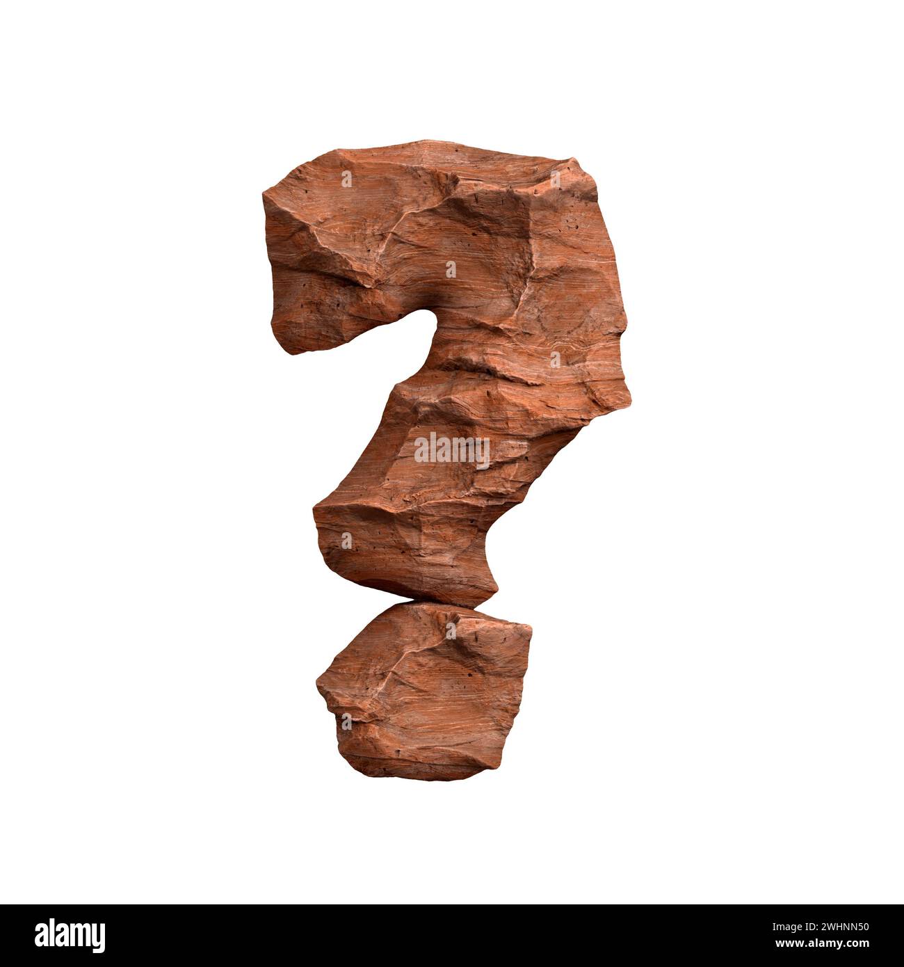 Point d'interrogation en grès du désert - symbole de roche rouge 3d - convient pour l'Arizona, la géologie ou les sujets liés au désert Banque D'Images