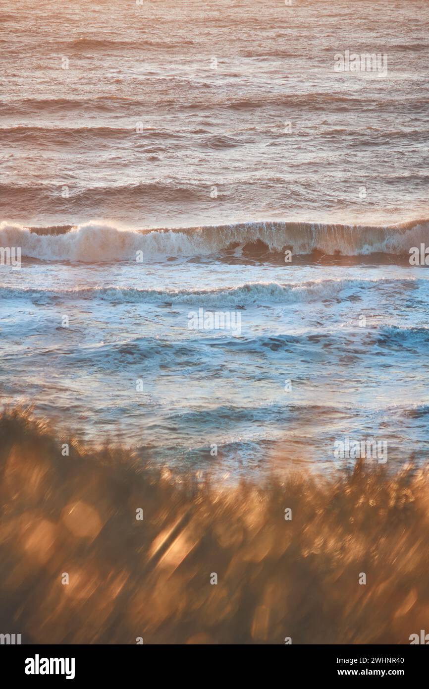 Vague brisant sur la côte danoise de la mer du Nord Banque D'Images