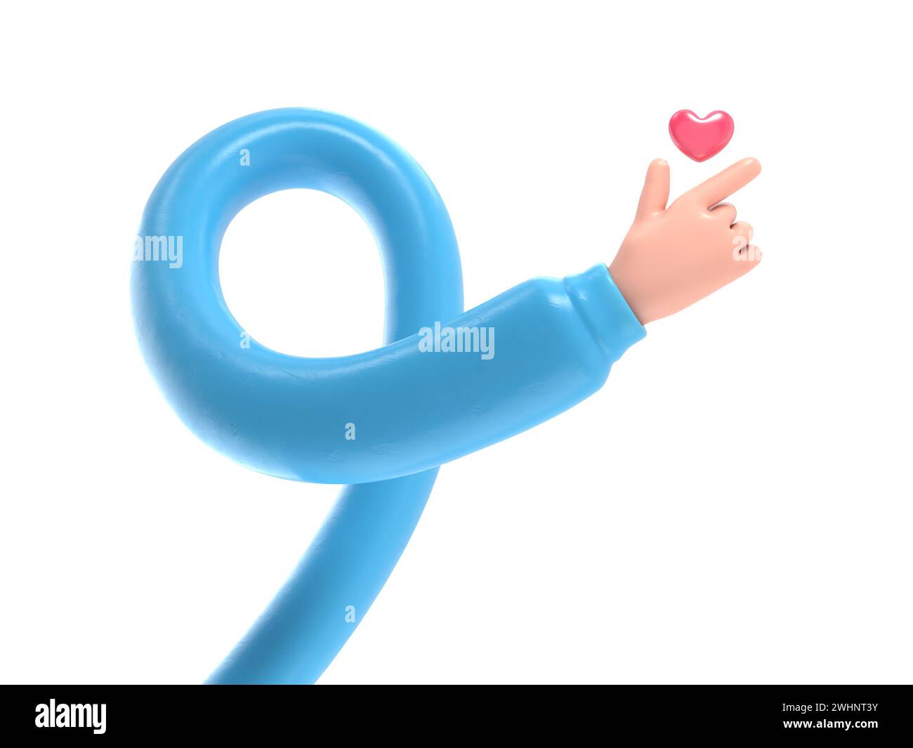 Icône de geste de dessin animé Mockup.Stylized Cartoon 3D Rendering Hand Gesture représente le symbole de coeur de doigt, un message d'amour.rendu 3D sur dos blanc Banque D'Images