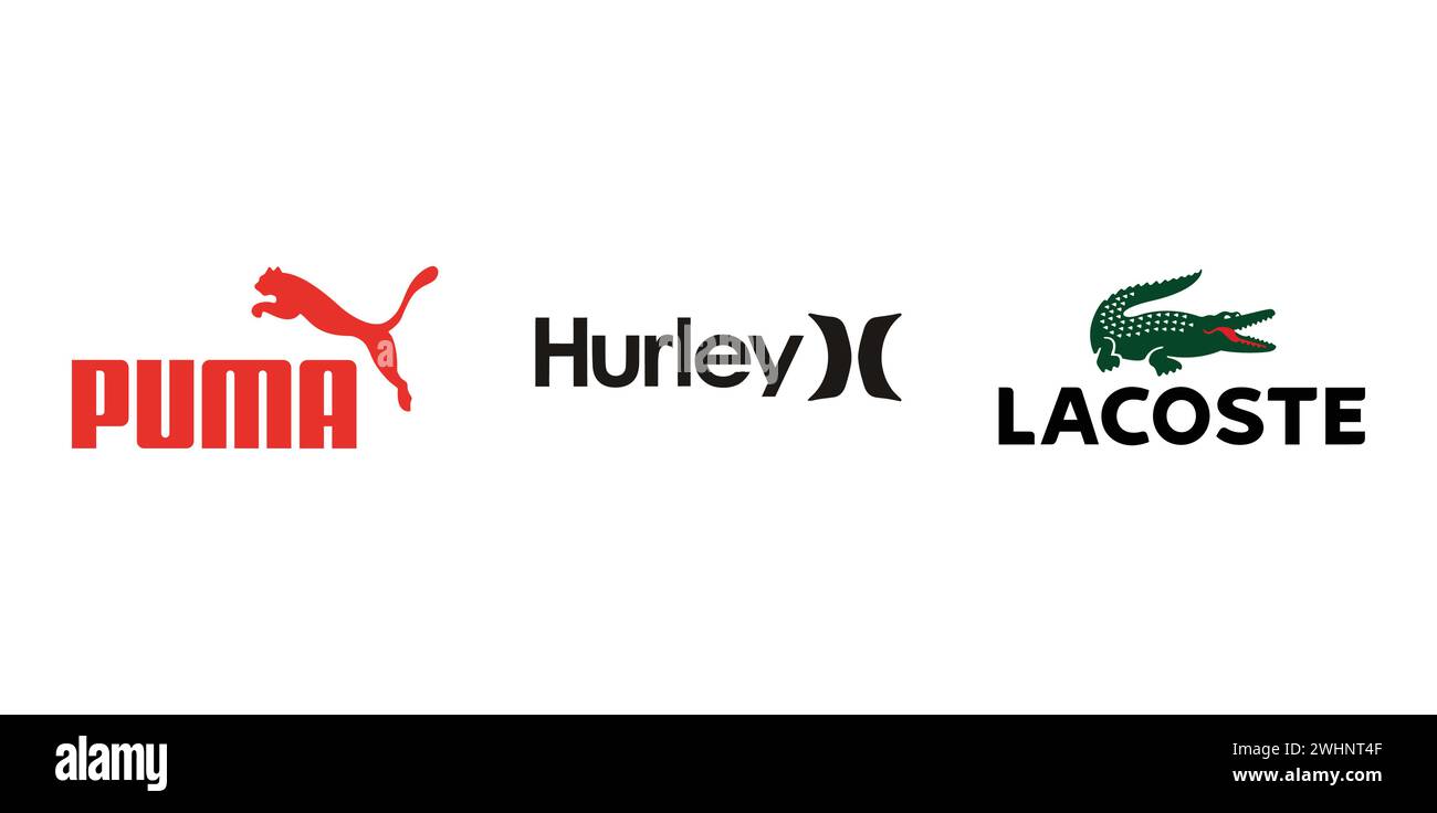 Lacoste, Puma, Hurley. Illustration vectorielle, logo éditorial. Illustration de Vecteur
