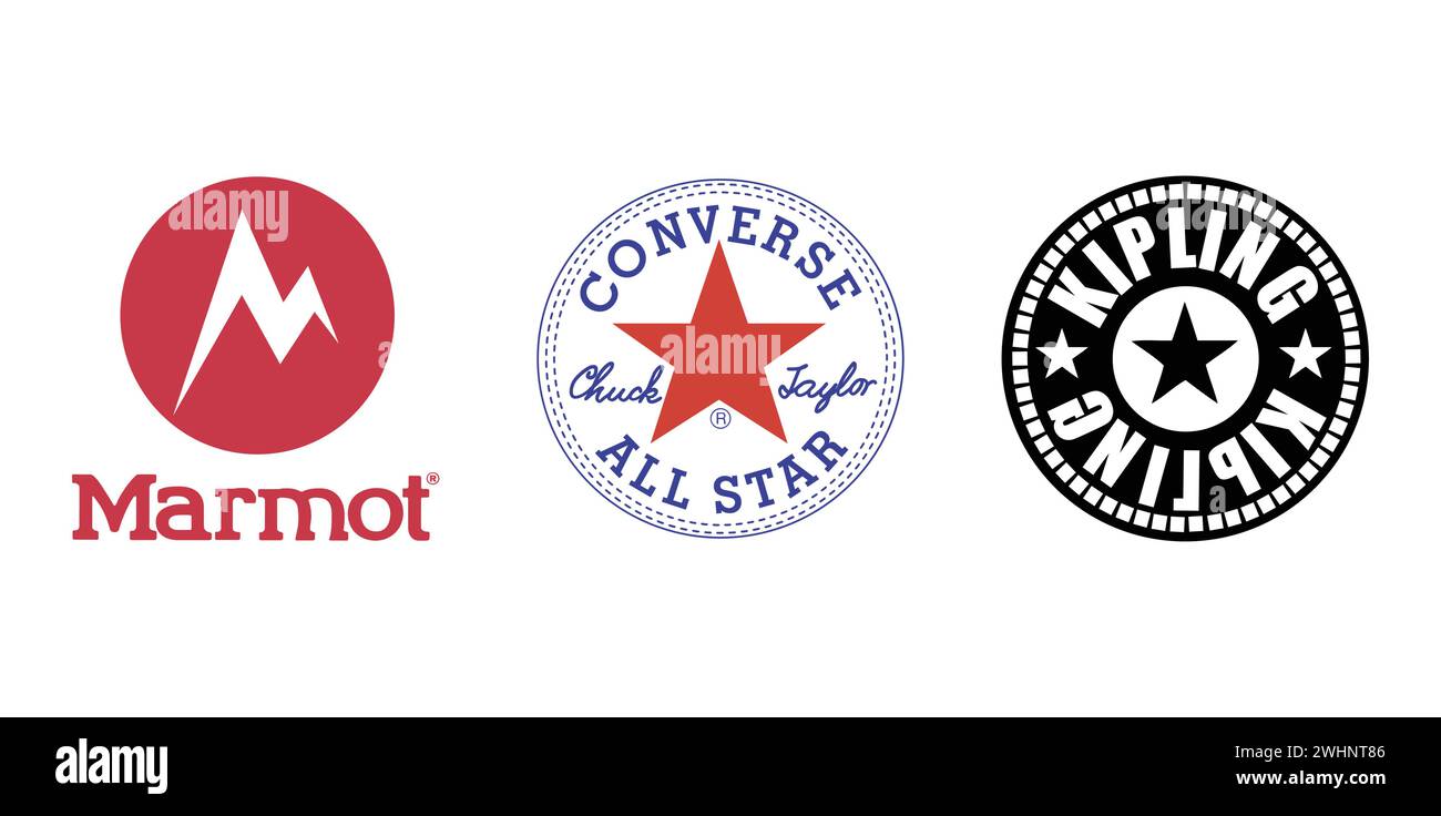 Converse All Star, Marmot, Kipling. Illustration vectorielle, logo éditorial. Illustration de Vecteur