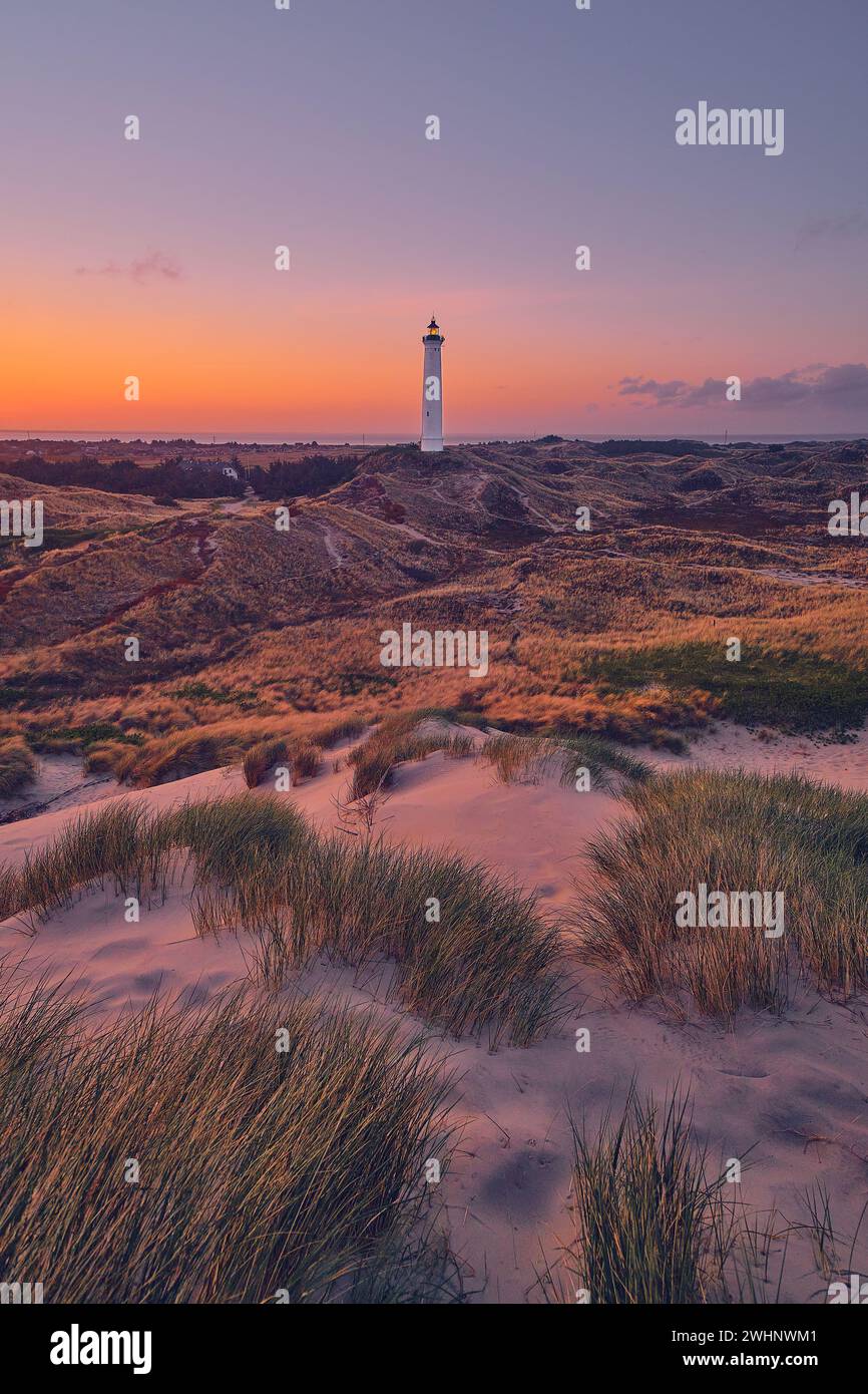 Lever de soleil sur les dunes danoises à lyngvig fyr Banque D'Images