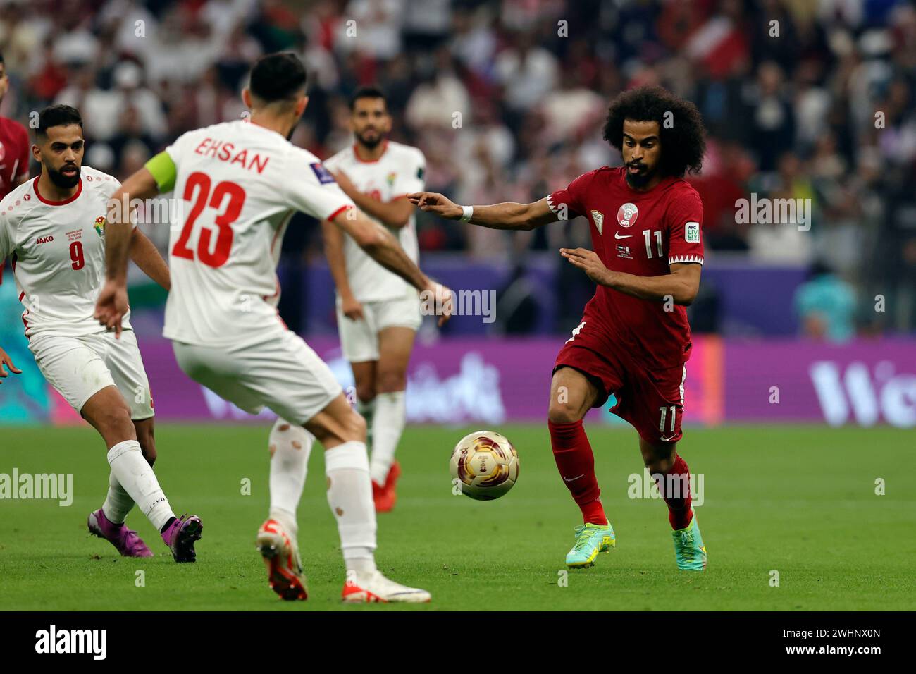 Lusail, Qatar. 10 février 2024. Akram Afif (QAT) Football/Football : AFC Asian Cup Qatar 2023 finale match entre Jordan 1-3 Qatar au stade Lusail à Lusail, Qatar . Crédit : AFLO/Alamy Live News Banque D'Images