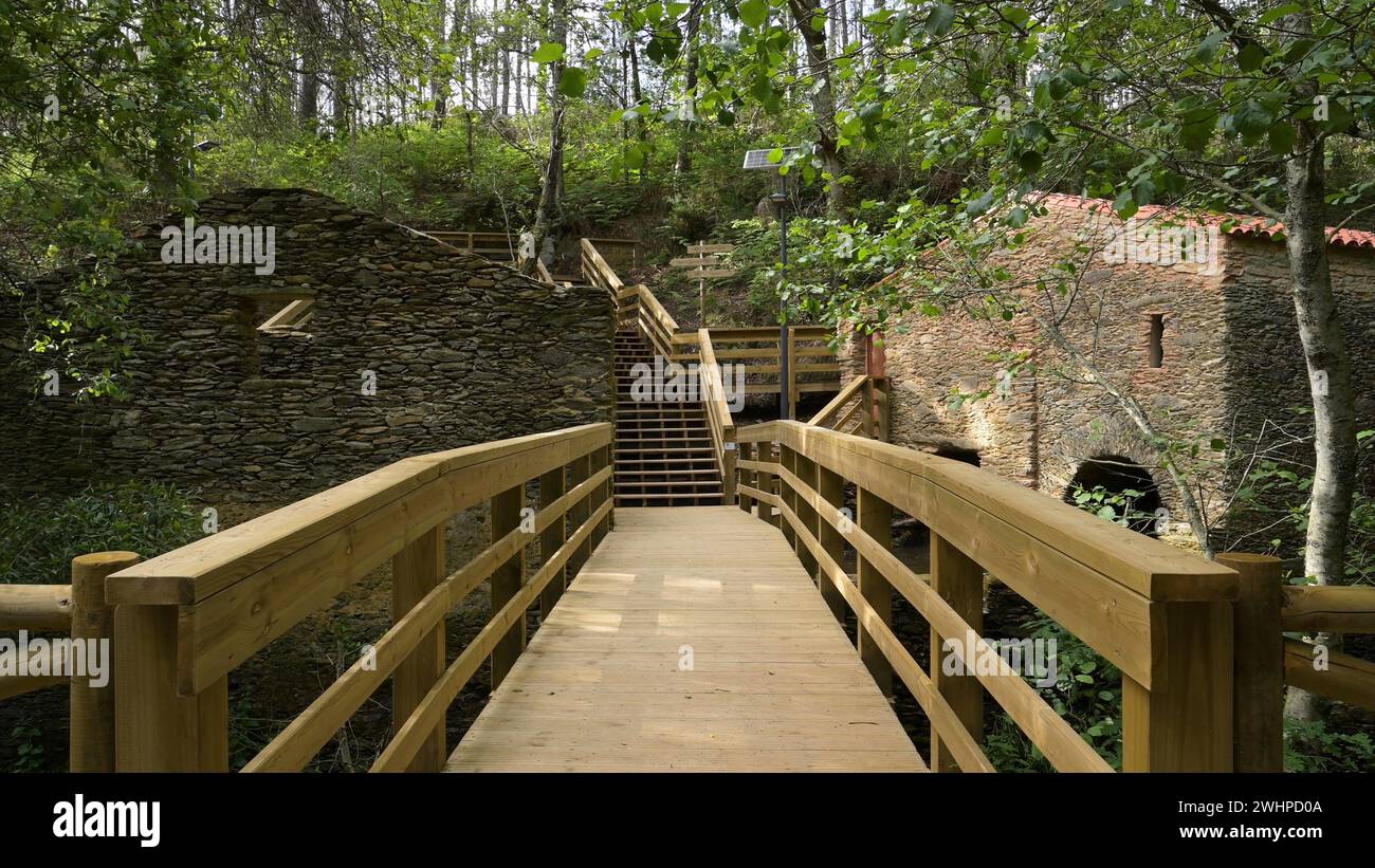 Passerelle en bois dans le parc des fontaines Stanislaus Banque D'Images