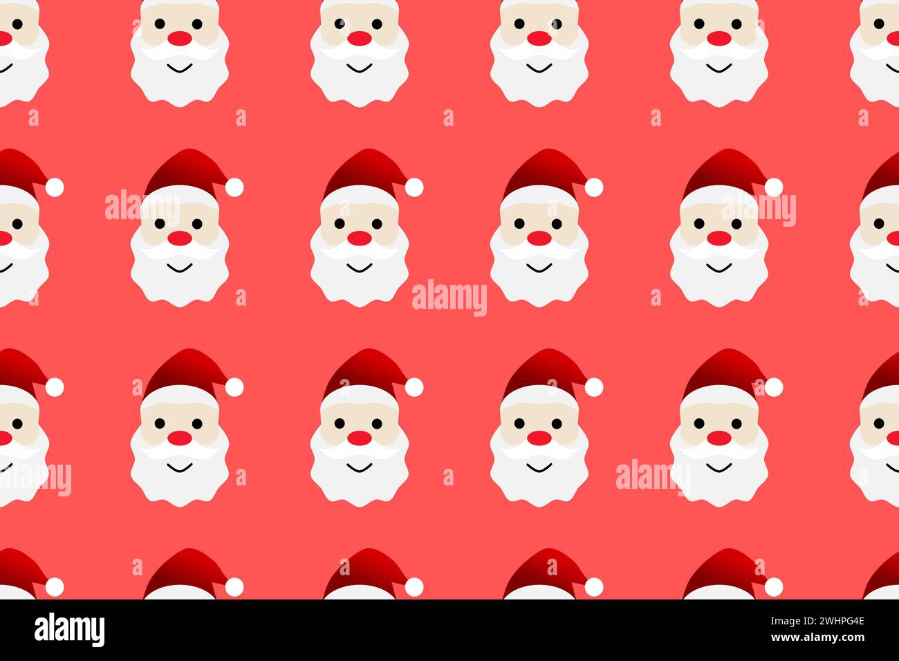 Motif sans couture de tête de Noël de Père Noël sur fond rouge. Illustration vectorielle. Illustration de Vecteur