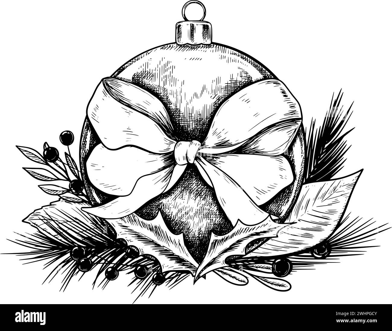 Décoration de boule de Noël illustration d'esquisse vectorielle noire et blanche Illustration de Vecteur