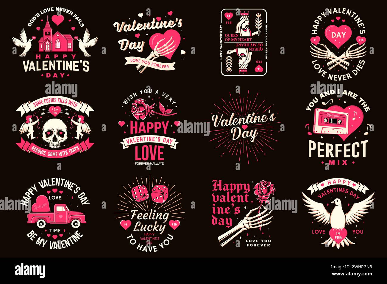Ensemble d'écusson vintage Happy Valentines Day. Illustration vectorielle. Modèle pour la carte de voeux de Saint-Valentin, bannière, affiche, dépliant avec tenue de Cupidon Illustration de Vecteur Ensemble d'écusson vintage Happy Valentines Day. Illustration vectorielle. Modèle pour la carte de voeux de Saint-Valentin, bannière, affiche, dépliant avec tenue de Cupidon Illustration de Vecteur