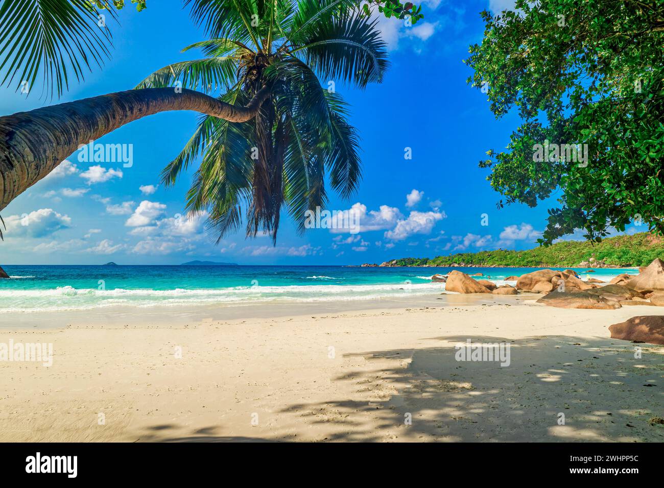 La plage Anse Lazio, Praslin - Île des Seychelles, Océan Indien, Afrique Banque D'Images