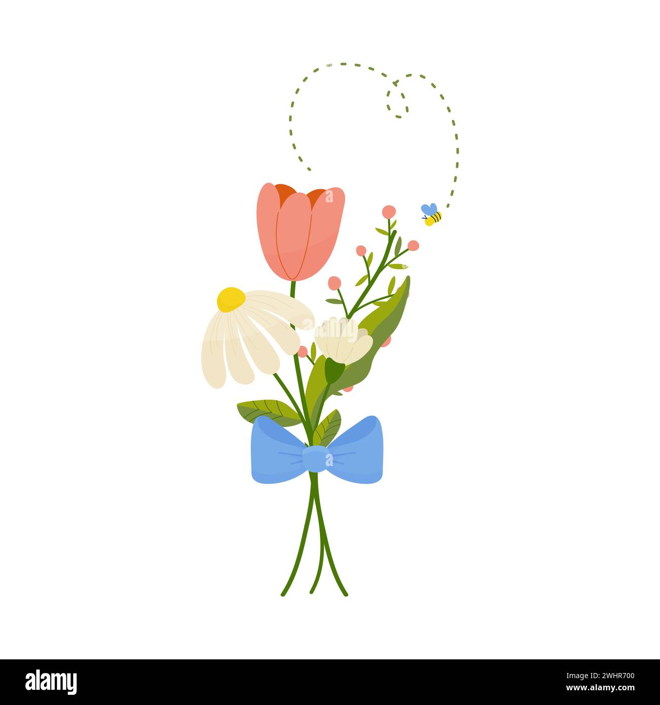 bouquet de fleurs, printemps été, concept dans le style de dessin animé pour carte, impression, autocollant, vecteur de carte postale. Illustration de Vecteur