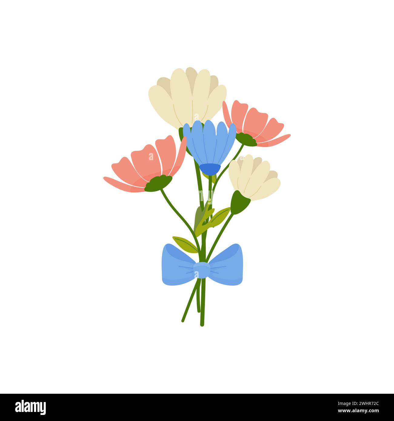 bouquet de fleurs, printemps été, concept dans le style de dessin animé pour carte, impression, autocollant, vecteur de carte postale. Illustration de Vecteur