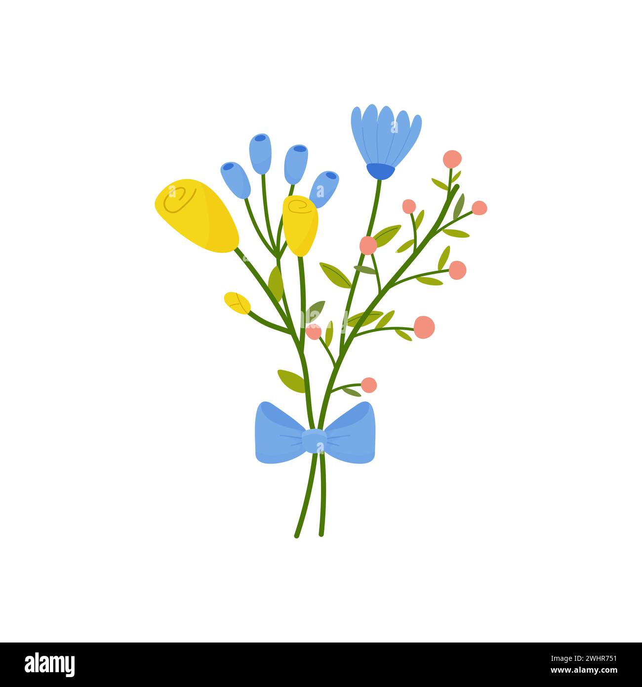 bouquet de fleurs, printemps été, concept dans le style de dessin animé pour carte, impression, autocollant, vecteur de carte postale. Illustration de Vecteur