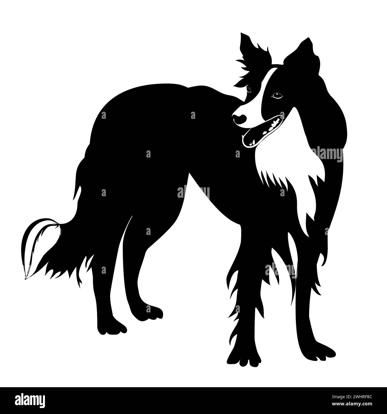 Silhouette de petit chiot amusant drôle. border collie Illustration de Vecteur
