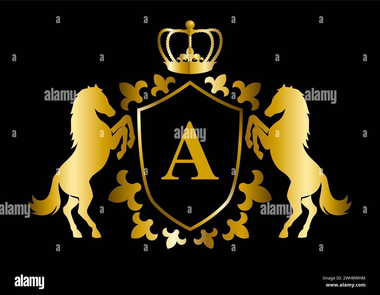 Modèle luxueux d'emblème royal de cheval en or, illustration vectorielle Illustration de Vecteur
