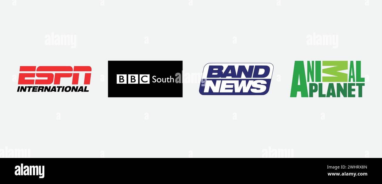 ESPN International , animal Planet Green, Band News TV, BBC Region South. Illustration vectorielle, logo éditorial. Illustration de Vecteur