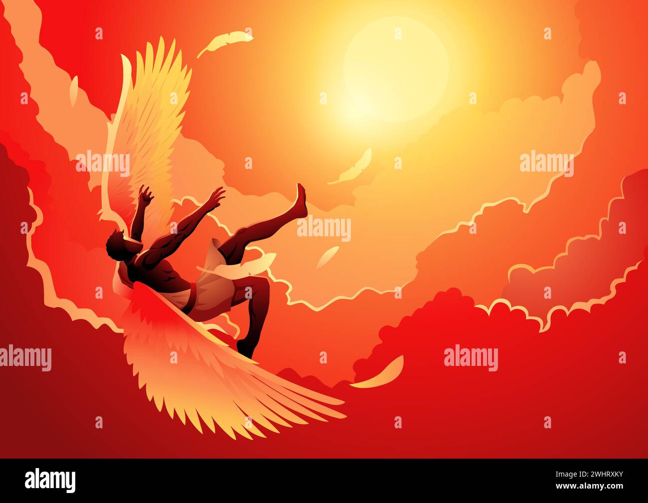 Mythologie grecque illustration vectorielle série, Icare, il avait le désir de voler aussi près du soleil que possible pour atteindre le ciel Illustration de Vecteur