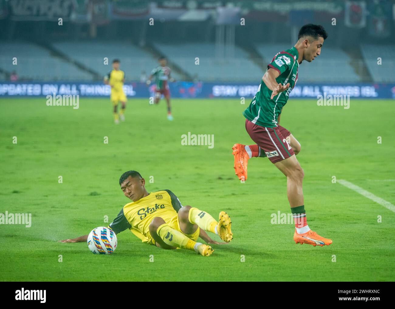 Kolkata, Inde. 10 février 2024. Mohunbagan Super Giants de Kolkata remporte de manière louable contre Hyderabad Football Club par 2-0 au stade Salt Lake en ISL 2023-24. (Photo par Amlan Biswas/Pacific Press) crédit : Pacific Press Media production Corp./Alamy Live News Banque D'Images