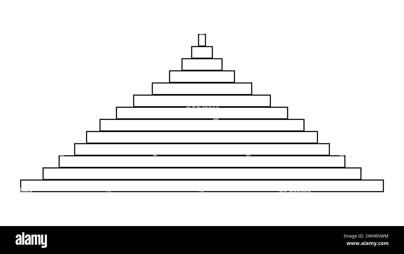 Pyramide noire sur fond blanc. Pyramide constituée de rectangles horizontaux. Contour noir. Triangle. Conception géométrique simple. Logo, icône, photo Illustration de Vecteur